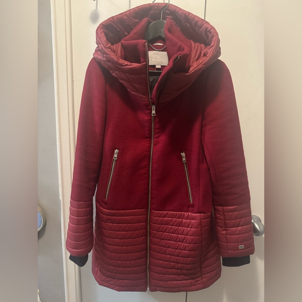 Soia & Kyo Deep Red Coat with Black Details
